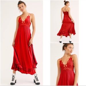 Free People Adella Maxi Slip Bright Red